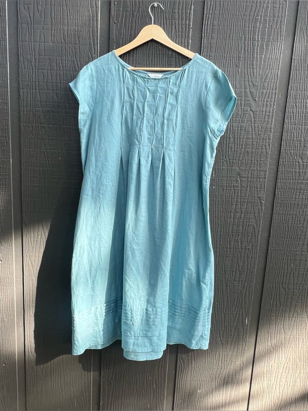 Sundance Teal Pintuck Linen Dress